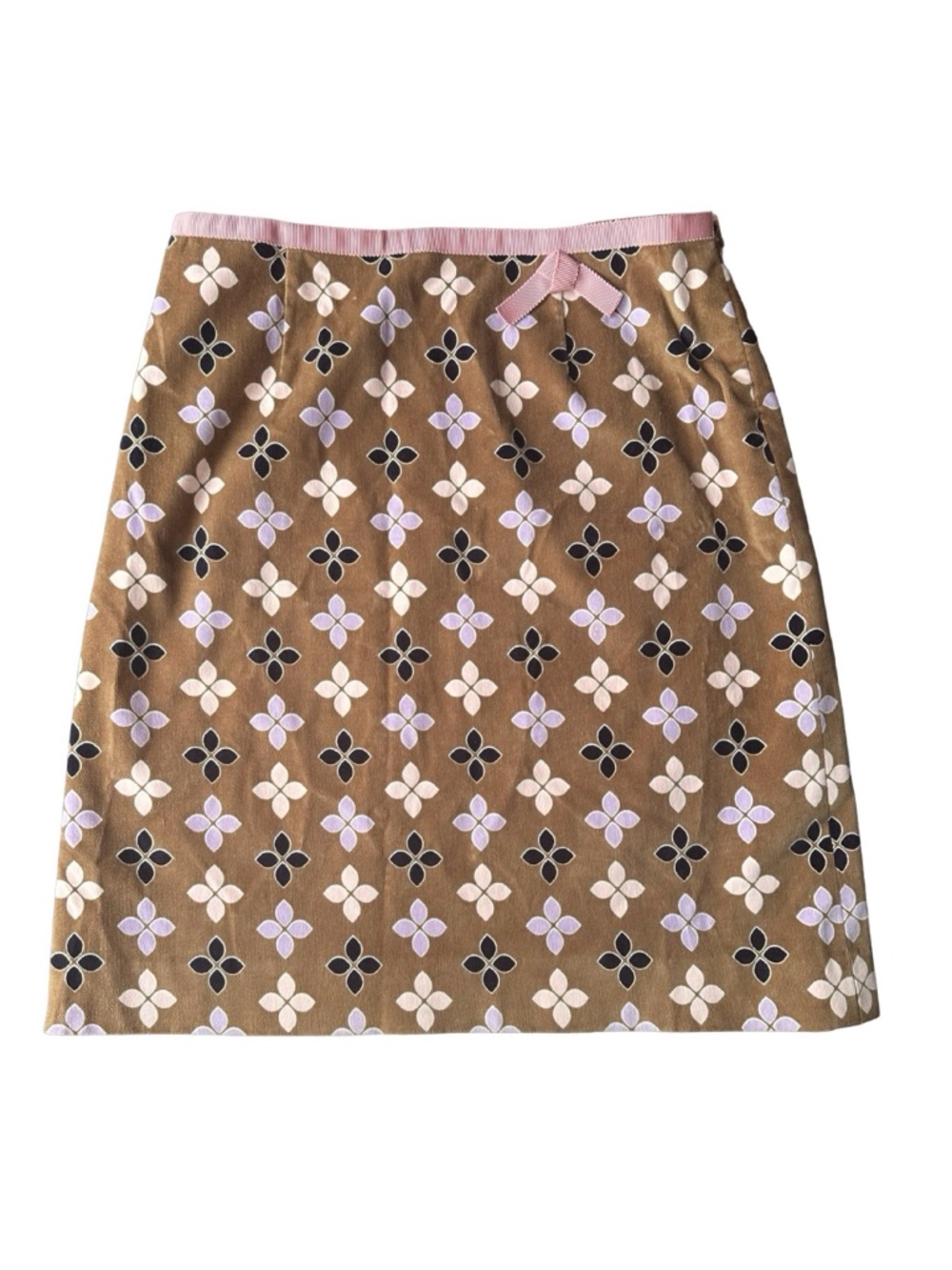 Etcetera Floral Velvety Cotton A-Line Skirt Pink Ribbon Trim Lined Womens Size 6
